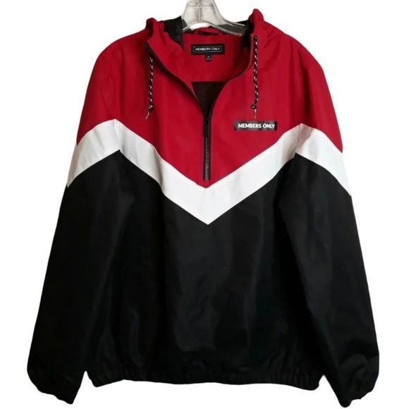 Members Only Other - New Members Only Men's Red Black Popover Hooded Pullover Windbreaker Jacket M